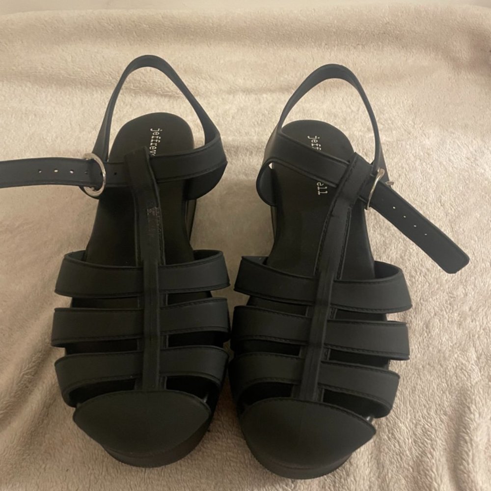 Jeffrey Campbell Candied Black Matte Platform Fisherman Jelly Sandals